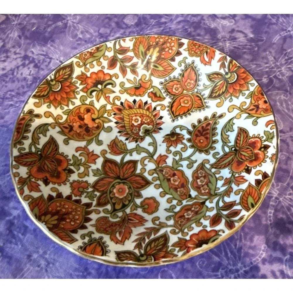 Royal Coach Teacup Saucer Orange Paisley Bone China Staffordshire England‎ VTG